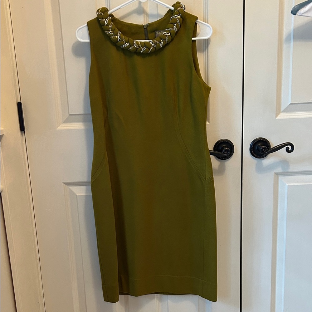 Taylor Olive Green Mini Dress with Chain Accent